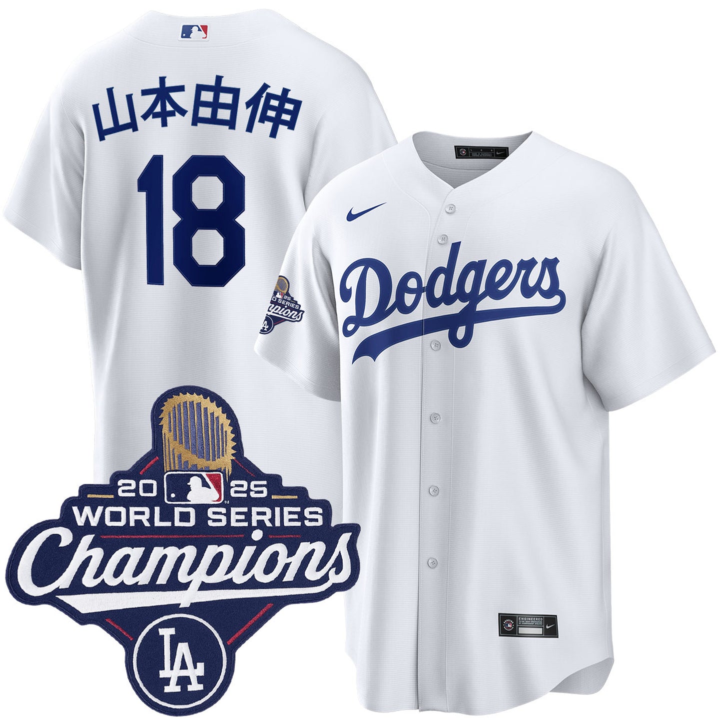 Yoshinobu Yamamoto Los Angeles Dodgers Kanji Home 2025 World Series Champions Jersey Men's