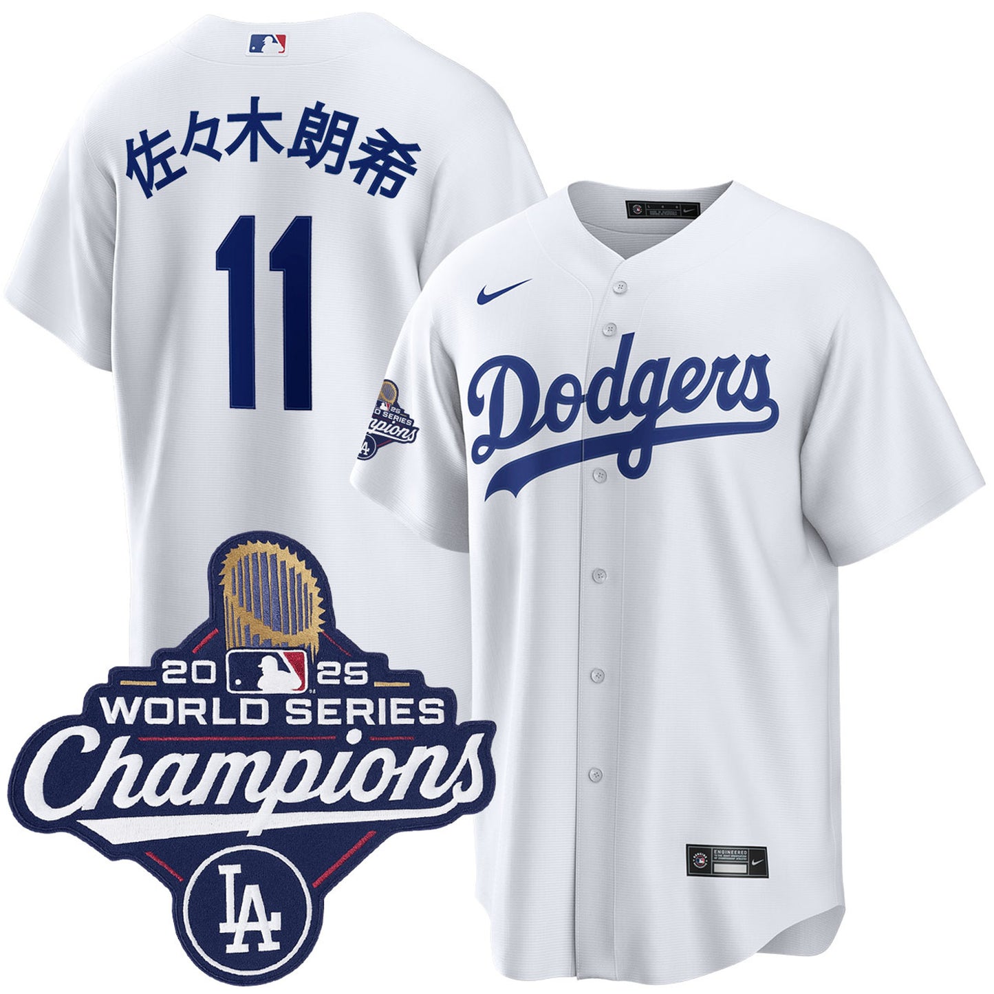 Roki Sasaki Los Angeles Dodgers Kanji Home 2025 World Series Champions Jersey Men's