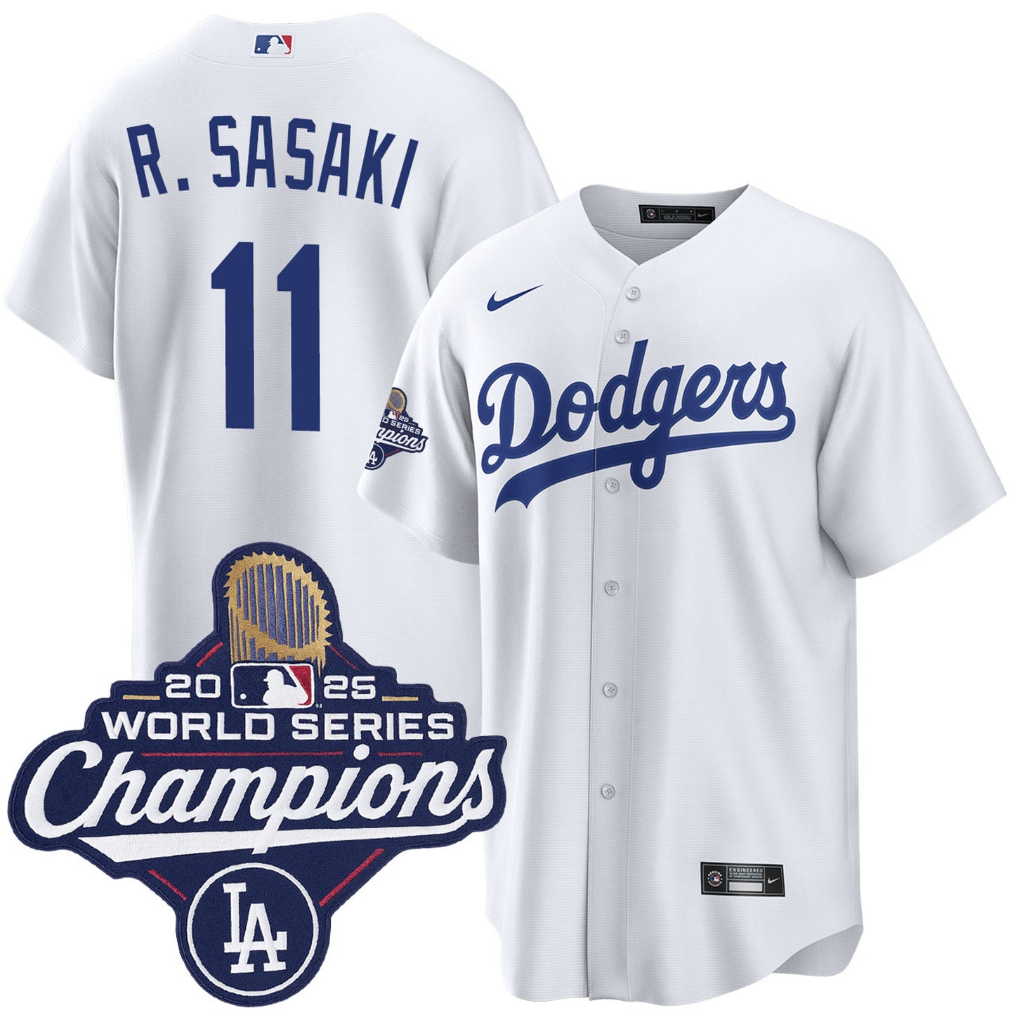 Roki Sasaki Los Angeles Dodgers Home 2025 World Series Champions Jersey Men's