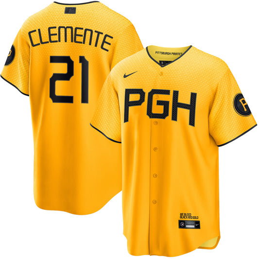 Men's Pittsburgh Pirates Roberto Clemente Gold City Connect Player Jersey